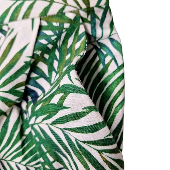 Loft Medium Green White Palm Linen-blend Tie-back Romper Pockets Tropical - Picture 9 of 15